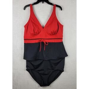 Two Piece 22W DD Cup Tankini Swimsuit Bathing Swimming Swimwear Suit Red Black
